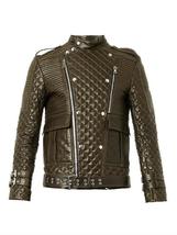Handmade Mens brown quilted leather biker jacket, Slim fit Jacket For Mens - £140.58 GBP