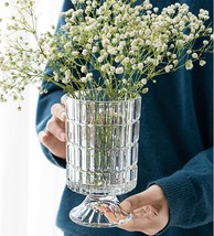 Glass Vase, Embossed Big Base Vase, Flower Vase Decorative For Home Office - $44.99