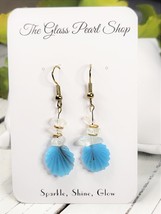 Vintage Aqua Glass Fan dangle/drop earring with crystal chips, Handcrafted - £11.75 GBP