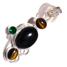 Black Onyx, Tigers Eye, Chrome Diopside Gemstone 925 Silver Handmade Pendant - £10.18 GBP