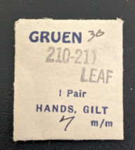 1 Pr / Set Of NOS Gruen 210-211 Gilt/Gold Tone LEAF Style Wrist Watch Hands 7mm - £15.48 GBP