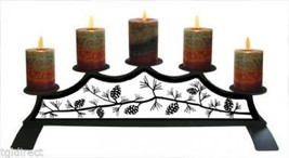 Wrought Iron Fireplace Pillar Candle Holder Pinecone Pattern Holds 5 Hearth - £66.68 GBP