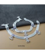 Real Silver Indian women multi CZ Bridal Anklets Ankle Pair 10&quot; - €317,85 EUR