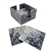 Marble Square Coaster Set of 6 Storage Holder Gray Black White Stone 3&quot; ... - £31.92 GBP