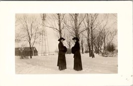 RPPC Twins Ladies in the Snow Face to Face Long Coats Hand Muffs Postcard X7 - £12.54 GBP