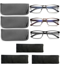 CRGATV 3-Pack Reading Glasses for Men Blue Light Blocking Full Metal Fra... - $19.79