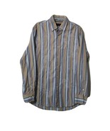 Tasso Elba Button Up Collared Shirt ~ Sz M ~ Browns &amp; Blues Stripes ~Lon... - £10.58 GBP