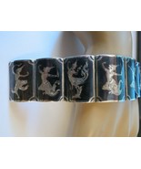 Vintage Siam Chunky Bracelet Thai Dancers Black Niello Panel 1&quot; Wide Nic... - $94.63 CAD