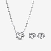 925Silver Pandora Sparkling Infinity Heart Necklace &amp; Stud Earrings,Gift... - £19.92 GBP