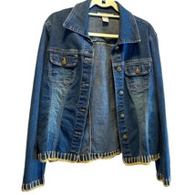 Bamboo Traders Embroidered Denim Jean Jacket Blue Gold Accent Y2K Size L... - £16.02 GBP