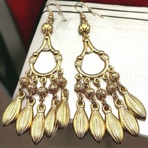 Statement Wedding Chandelier Style Pierced Earrings Gold Tone Dangle Vintage - £7.78 GBP