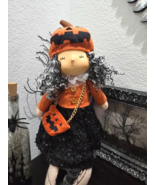 Halloween Witch Pumpkin Hat Sequins Dress Shelf Sitter Doll Mantel Decor... - $54.21 CAD