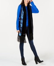 DKNY Womens Velvet Sequined Stripe Fringe Scarf Color Black Blue Size OS - £24.63 GBP
