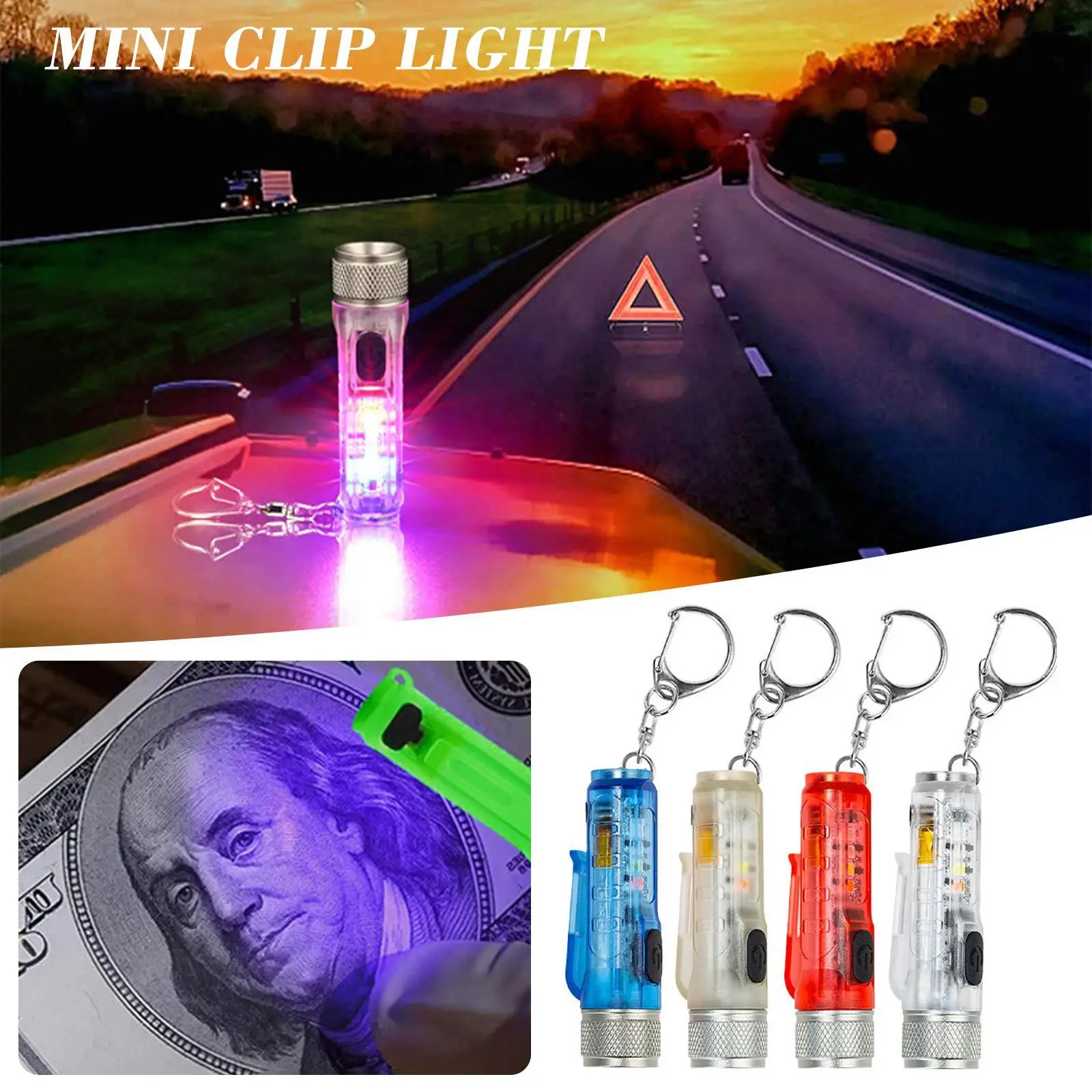 Mini Keychain Flashlight USB Rechargeable Waterproof Work Light With UV Lamp - £12.08 GBP+