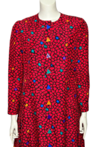 Vintage Dress Red Long Sleeve Geometric Anne Crimmins Size 14 Button Front Mod - £30.49 GBP