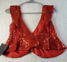 Lulus Cropped Top Womens Size Small Red Sequin 100% Polyester Sleeveless V Neck - £18.57 GBP