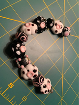 Handmade pink black &amp; white glass lampwork beads - New - $35.48