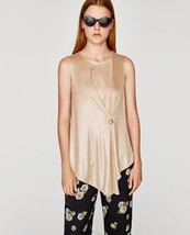 new ZARA ladies TUNIC TOP sz S Oversized Long Front Blouse beige champagne Shirt - £23.28 GBP