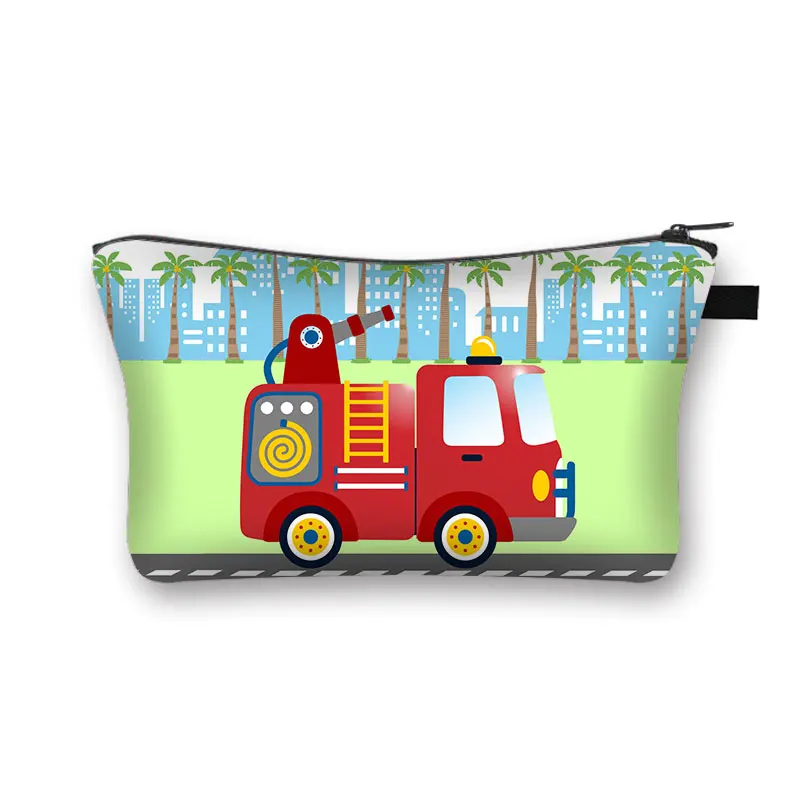 Cute Engineering Vehicle Print Cosmetic Case Firetruck Excavator Bulldozer Kawai - £46.06 GBP