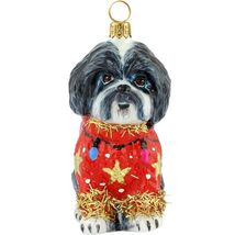 Black and White Shih Tzu Ugly Christmas Sweater Polish Glass Christmas O... - $64.33