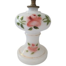 Vintage Floral Milk Glass Lamp Roses Boudoir Bedside Base ONLY Shabby Decor READ - £19.45 GBP