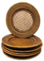 Vintage Rattan Wicker Cane Plate Chargers Set Of 6 Dining 12.5&quot; with 9&quot; ... - £37.19 GBP