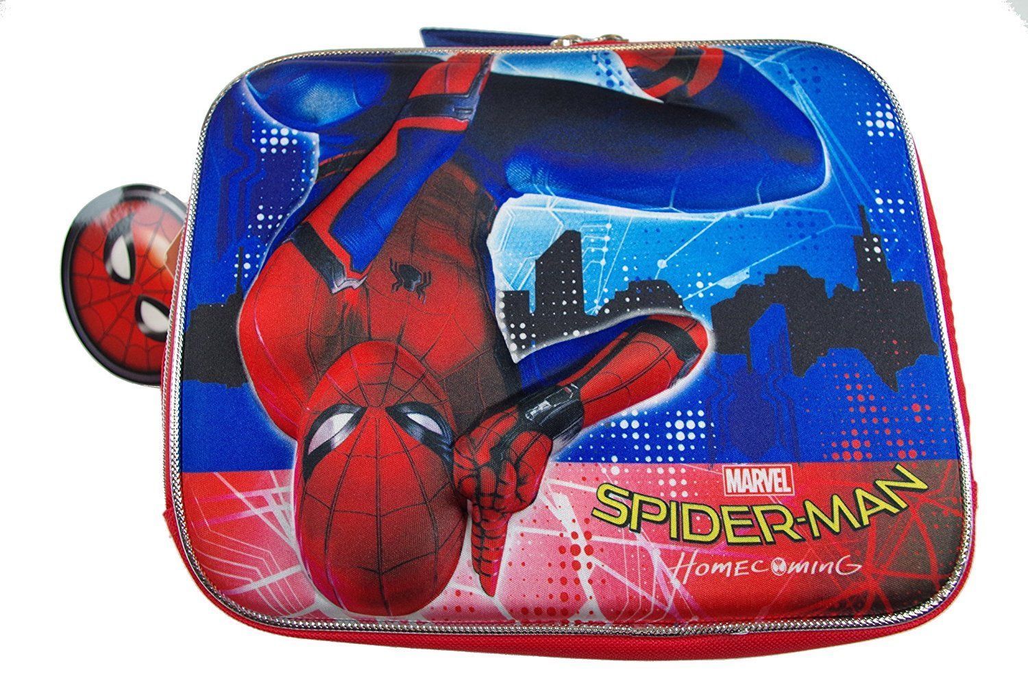 Marvel Spiderman Glowing 3-D Lunch Box W/ Long Strap For Boys | Kids Lunchbox - £5.36 GBP