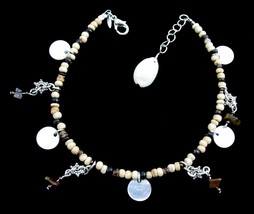 Mop Seashell Tiger&#39;s Eye Anklet Vintage Bracelet Avon Beads 9-10&quot; Length Jewelry - £16.61 GBP