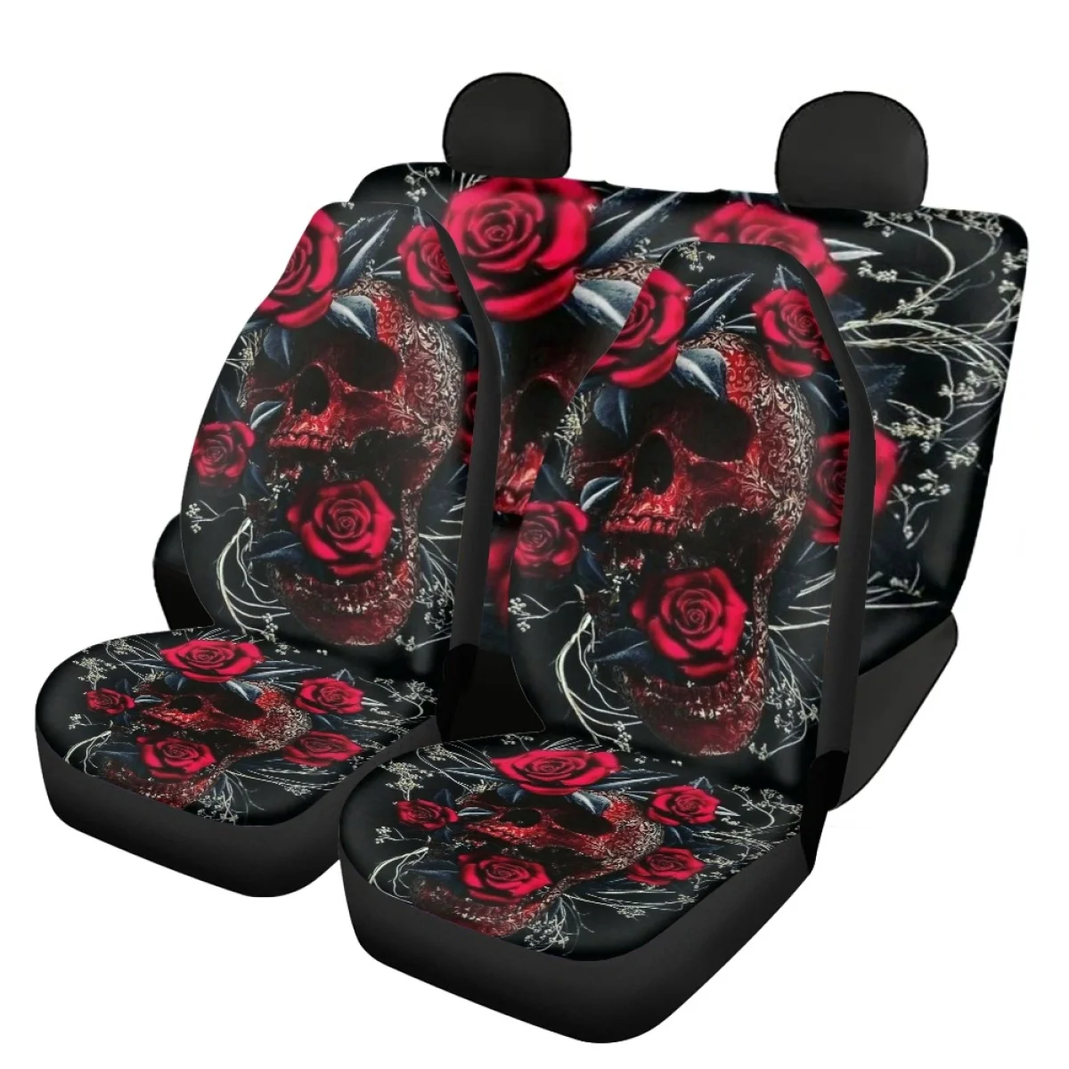 Car Seat Cover Gothic Skull with Rose Design Easy Install Car Seat Cover... - $63.92+