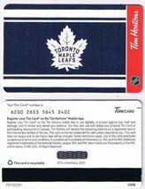 Tim Horton&#39;s 2021 Timcard Gift Card Toronto Maple Leafs No Value - $1.45