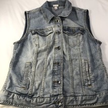 Target Merona Womens Denim Vest Sz Medium M Jean Sleeveless Jacket Button - $16.17