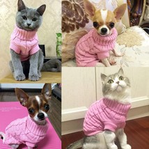 Knitted Braid Plait Turtleneck Sweater Knitwear Outwear for Dogs &amp; Cats (Pink, X - £22.93 GBP