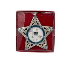 Michaels Blue Bejeweled Christmas Ornament Photo Picture Frame Silver Star - $14.84