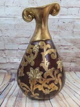 Decorative Vase 17&quot; Tall Brown Gold Bronse Polyresin Flowers Living Room Decor - £41.02 GBP