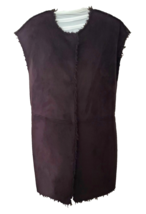 Velvet Faux Suede Midi Overcoat Snap Med Dress Sleeveless Brown Shaggy L... - $26.00