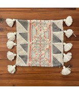 Anthropologie Edna Woven Texture Pillow Cover Tassel White Coral 18x18 in - $50.00