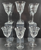 6 Lenox Castle Garden Water Goblets Set Vintage Clear Floral Etch Optic Bowl Lot - £158.16 GBP