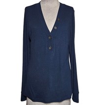 Navy Blue V Neck Cotton Blend Sweater Size Large - £27.15 GBP