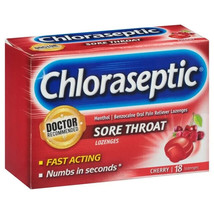 Chloraseptic Sore Throat Lozenges, Cherry Flavor, 18 Count Exp 2026 - £11.60 GBP