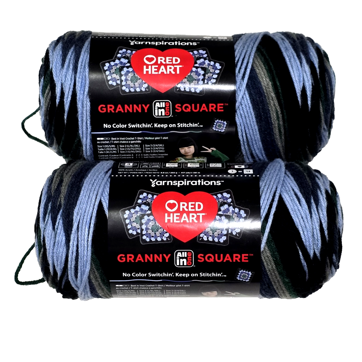 2 Pack Yarnspirations Red Heart Granny Square Black Silver Sea Medium Ac... - $32.99