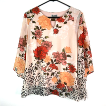 JM Collection Floral Blouse Top Women PL 3/4 Sleeves Flowy Lined Keyhole Stretch - £8.63 GBP