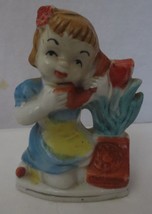 Vintage Hand Painted Japan Girl Talking On Phone with Flowers Figurine - $10.00