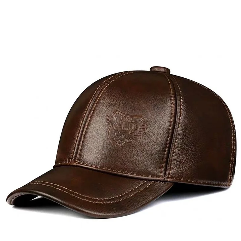 New 2023 Spring/Winter Man Genuine Leather Baseball Caps Male Casual Cowhide - £32.39 GBP+