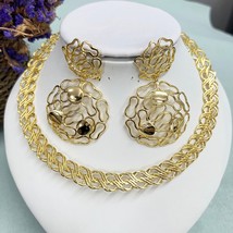 Women Elegant Necklace Set Dubai Gold Color Jewelry Set Leaf Earrings Ladies Del - £37.01 GBP
