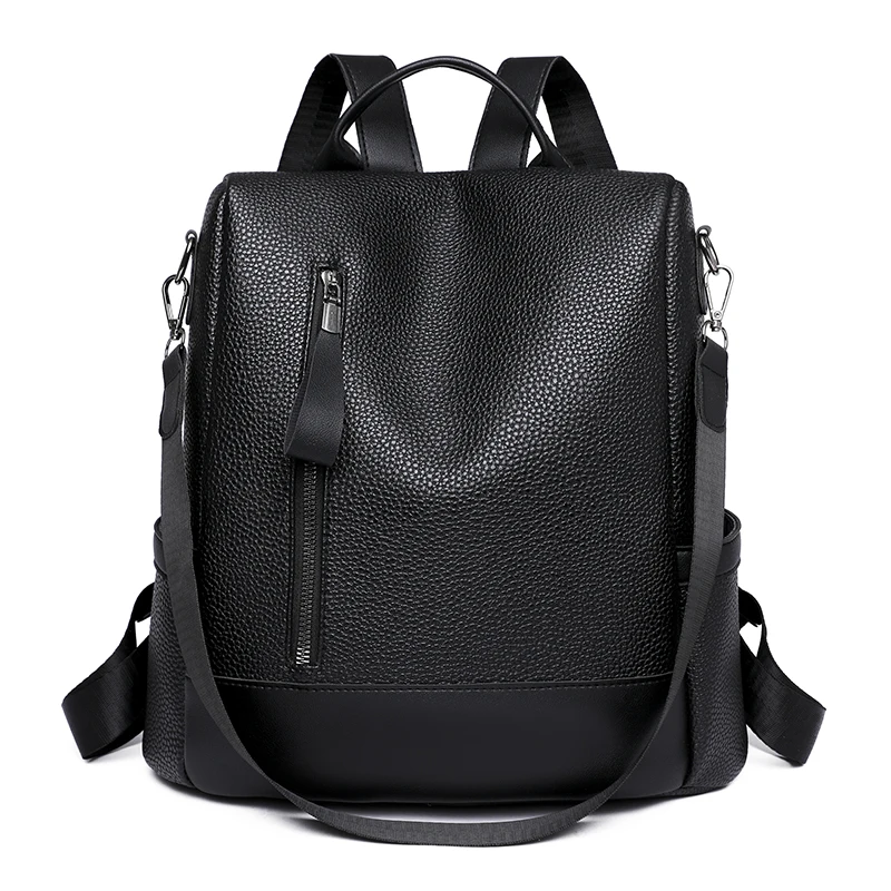 High Quality Soft Leather Backpa For Women Solid Color Simple Girls School Bags  - £94.16 GBP