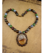 Vintage haunted picture agate necklace - large agate brooch pendant - OO... - £114.06 GBP