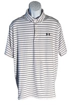 UNDER ARMOUR Men&#39;s Short Sleeve  Button Down Striped Polo Shirt White XL... - $8.90