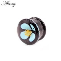 Alisouy 1PC 8-25mm Transparent Round Glass Flower Ear Gauges Tunnel Plug Flesh S - £10.38 GBP