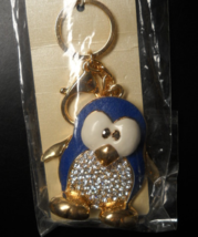 Penguin Key Chain Fashionable Blue Gold Peguin with a Belly of Sparklies... - £7.83 GBP