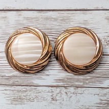 Vintage Clip On Earrings Unusual Cream Tone with Halo Just Over 1 &amp; 1/8&quot; - £11.00 GBP